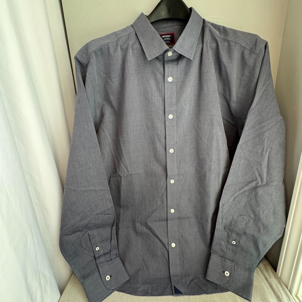 Untuckit Men’s XXL Dress Shirt – Blue, 100% Cotton, Regular Fit, Wrinkle-Free